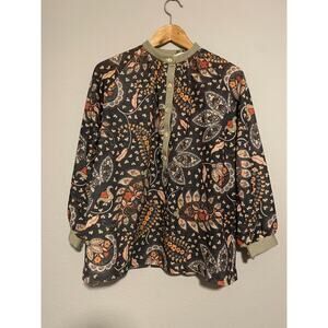 Vintage Marty Gutmacker Women Top XL Dark Floral Popover Sheer Boho Mod 70s FLAW